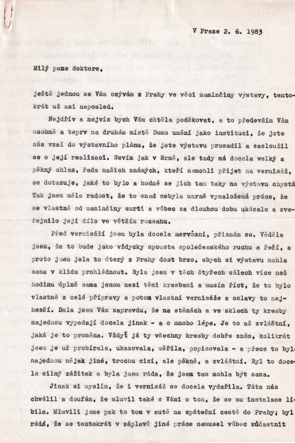 Korespondence P. Bregantové J. Valochovi, 1983, © archiv Nadačního fondu Kmentová Zoubek, 2023  